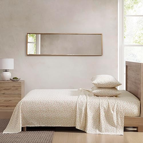 Miniatura 4 de Brielle Home Juego de sábanas con estampado de satén, 100% algodón, sedosas, suaves y elegantes, con fundas de almohada de sobre, sábanas de lujo de