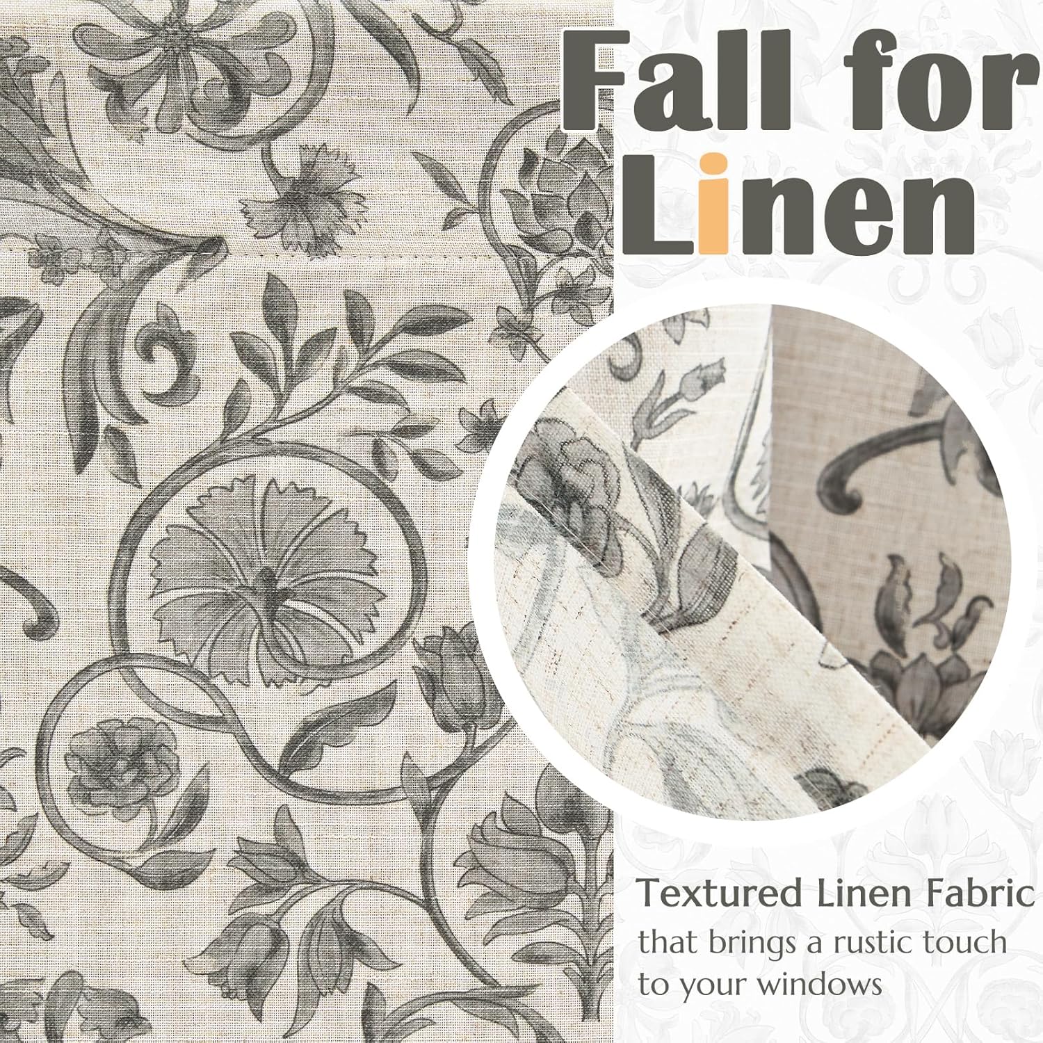 jinchan Linen Valance Kitchen Curtain Pack of 2 Double Layer 16 Inch for Living Room Bedroom Window Treatment Light Filtering Vintage Farmhouse Cottagecore Rod Pocket 2 Panels Grey on Beige