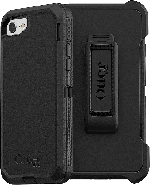 OtterBox iPhone SE 3rd & 2nd Gen, iPhone 8 & iPhone 7 (not Compatible with Plus Sized Models) Defender Series Case - Black, Rugged & Durable, with Port Protection, Includes Holster Clip Kickstand