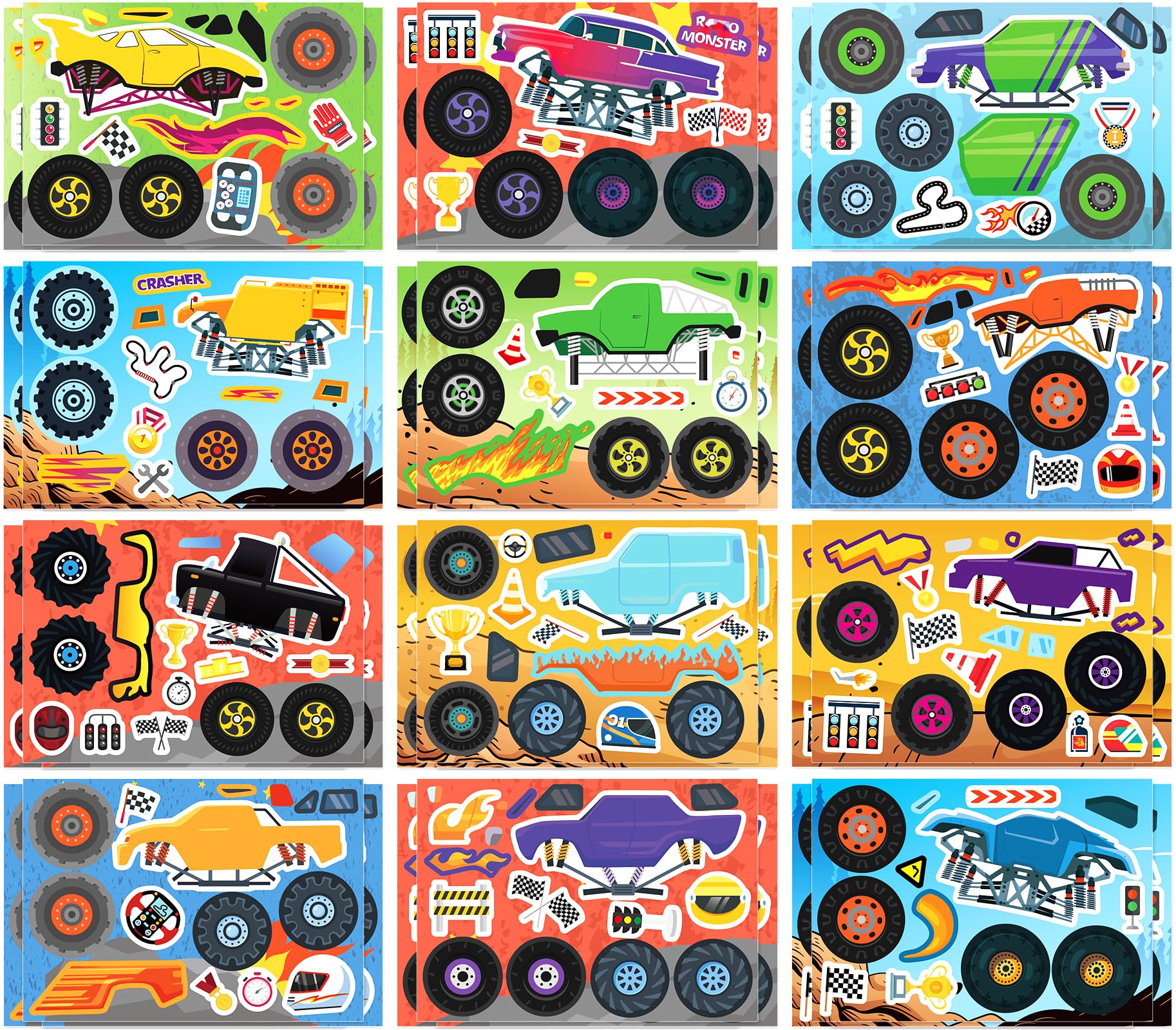 Snapklik.com : Monster Truck Car Sticker For Kids Crafts, 24 Sheets ...
