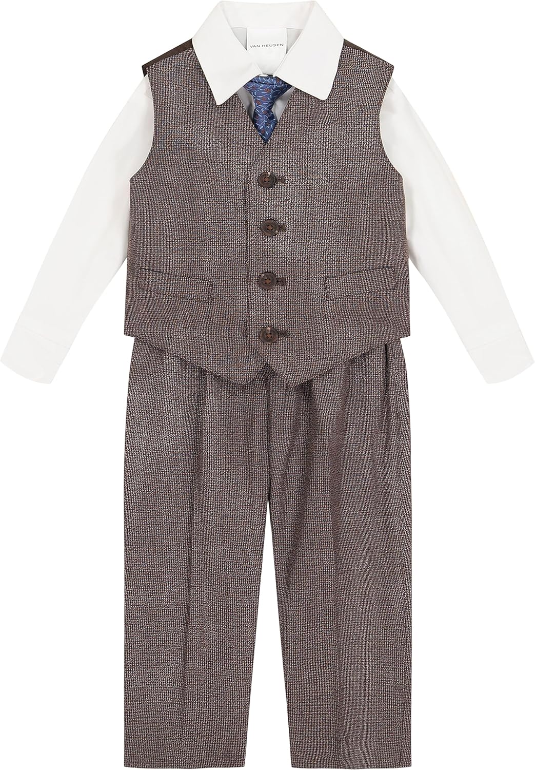 Van Heusen Boys' 4-piece Formal Dress Up Suit Vest Set, Vest, Pants, Collared Dress Shirt, and Tie