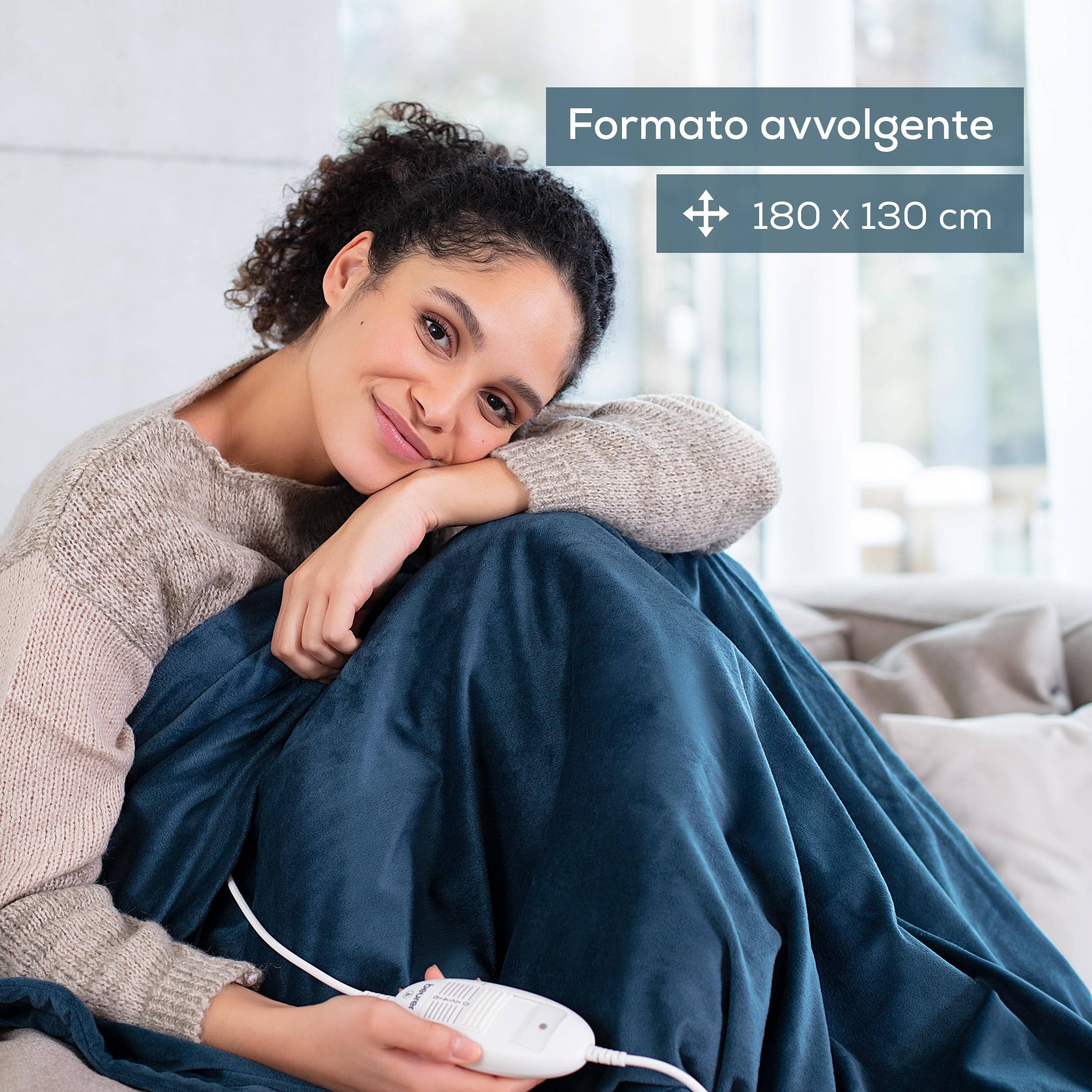 Beurer HD 75 Termocoperta Morbida Coperta Riscaldata, 6 Livelli di Temperatura, Lavabile in Lavatrice, con Spegnimento Automatico ed Extra Sicura 180 x 130 cm, Color Ocean