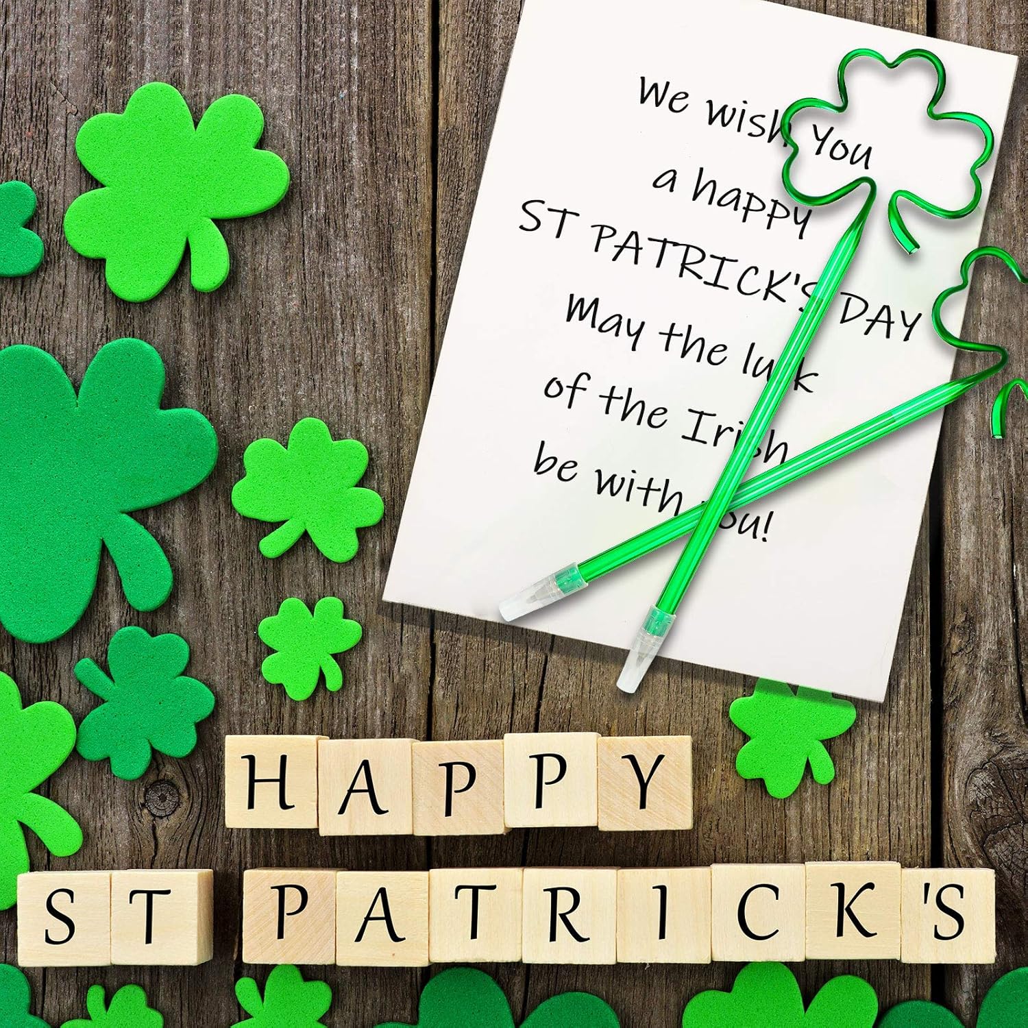 Zonon 72 Pieces St Patrick's Day Pens Cute Shamrock Green Rollerball 0.5 mm Black Gel Ink Ballpoint Pen for School Boys and Girls St Patrick's Day Party Favor Office Supplies