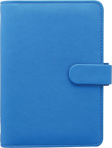Filofax Saffiano Fluoro - Organizador de tamaño personal, azul flúor, grano cruzado, aspecto de cuero, seis anillos, calendario semanal a vista,