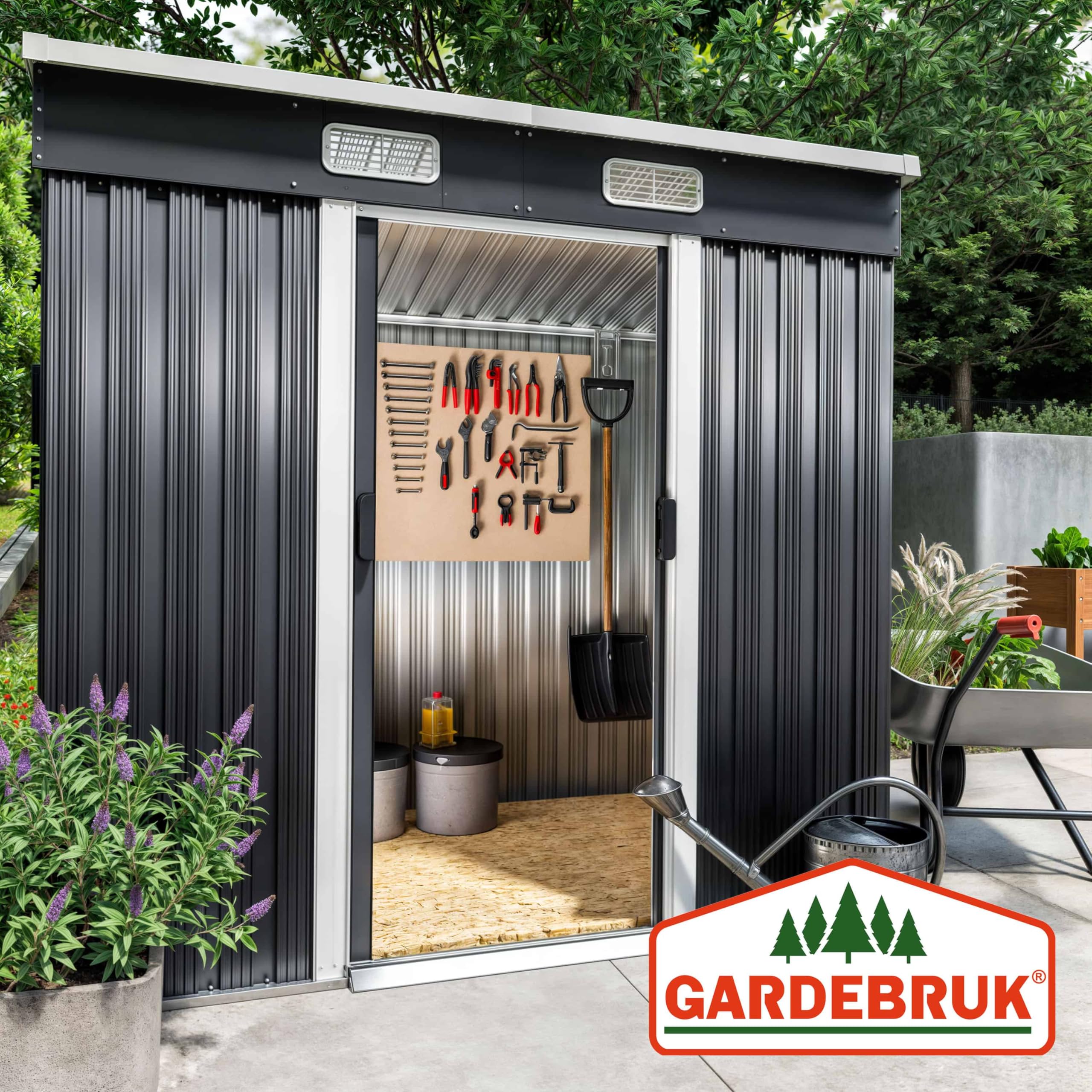 GARDEBRUK® L Metall Gerätehaus 2m² mit Fundament 200x125x180cm Schiebetür Anthrazit Geräteschuppen Gartenhaus 4m³