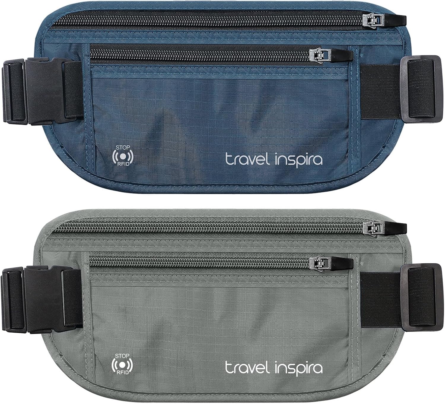 travel inspira RFID Blocking Travel Money Belt with Anti-Thief Zip - Slim Passport Holder and Travel Pouch to Secure Cash, Cards and Documents * 2 Pack