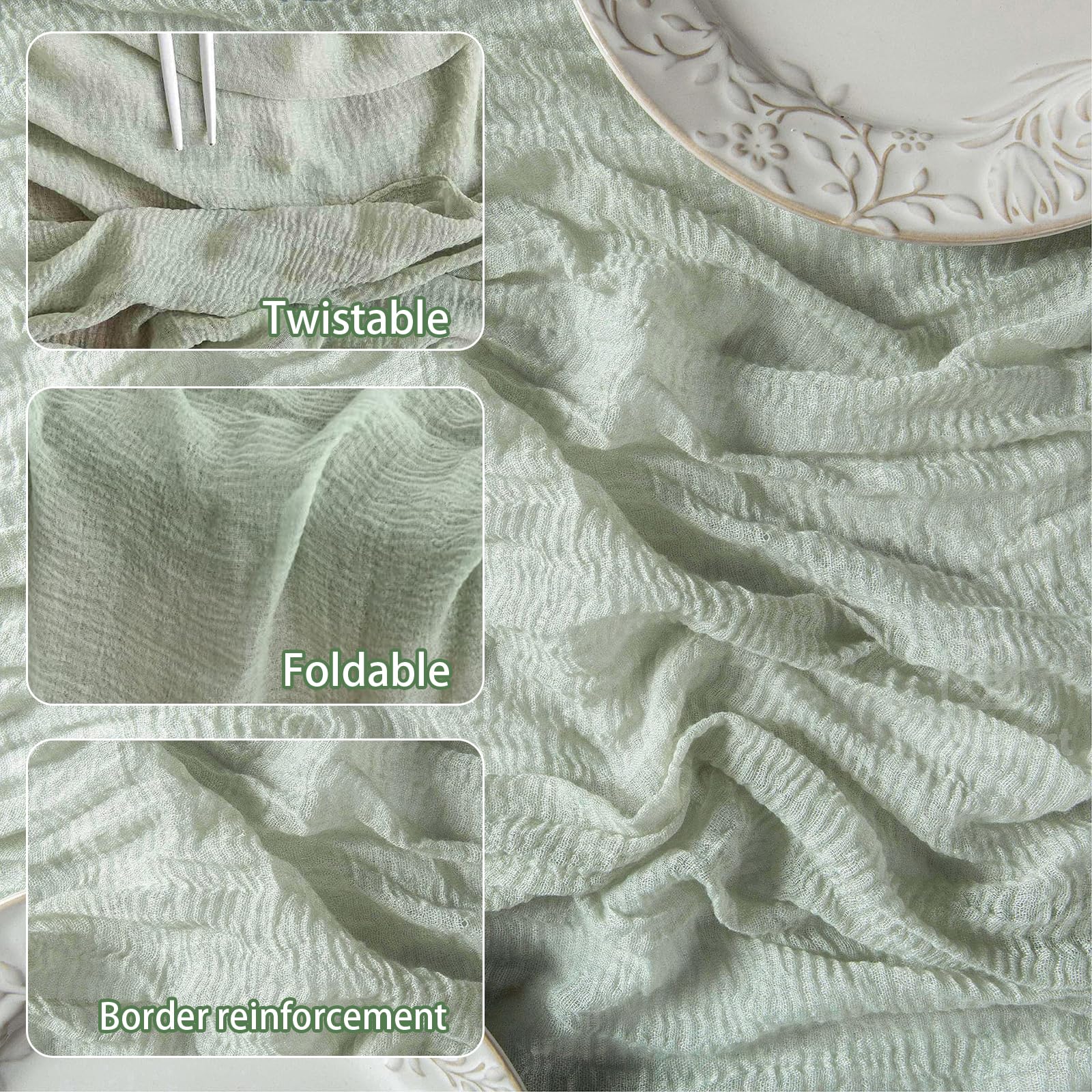 Runner Tovaglia Stile Boho In Garza - 90x300 Cm Mussola Sfumata - Per Matrimoni, Baby Shower E Decorazione Tavola - Foto 2