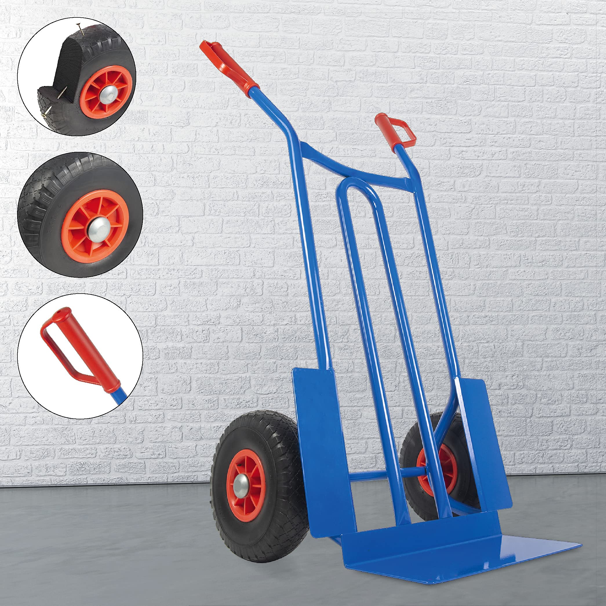Trestles Profi Sackkarre Sackkarren Vollgummireifen 250kg Transportkarre S01 blau Sackrodel Karre pannensicheres PU Rad | Stahl | Radschutz | Sicherheitsgriffe