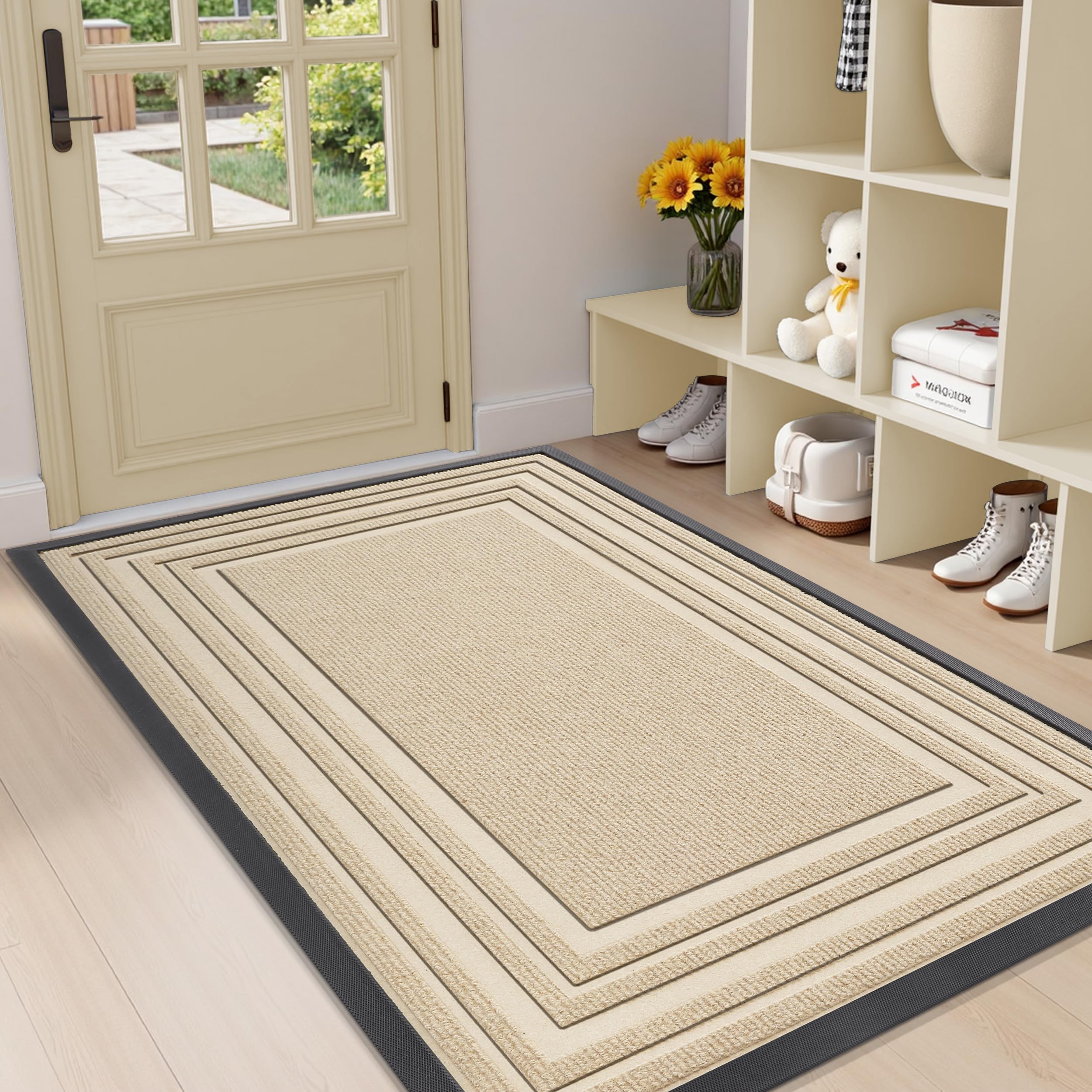 Buganda Front Door Mat Indoor Outdoor Entrance, Non-Slip Natural Rubber Doormats, Easy Clean, Low Profile, Dirt Trapper Entryway Floor Mats for