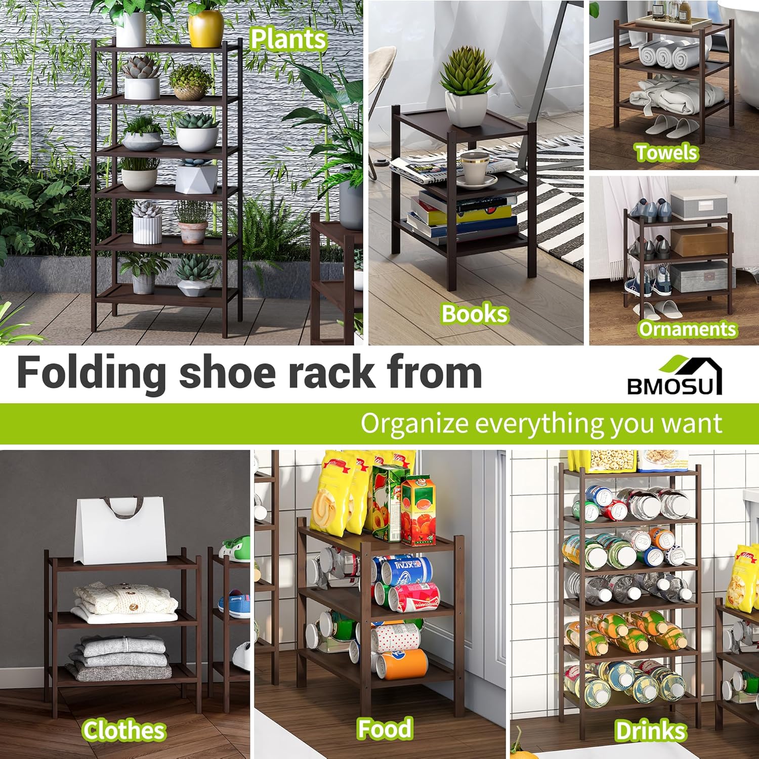 BMOSU 3-Tier Bamboo Small Shoe Rack Premium Stackable Shoe Shelf Storage Organizer for Hallway Closet Living Room Entryway Organizer(Brown)