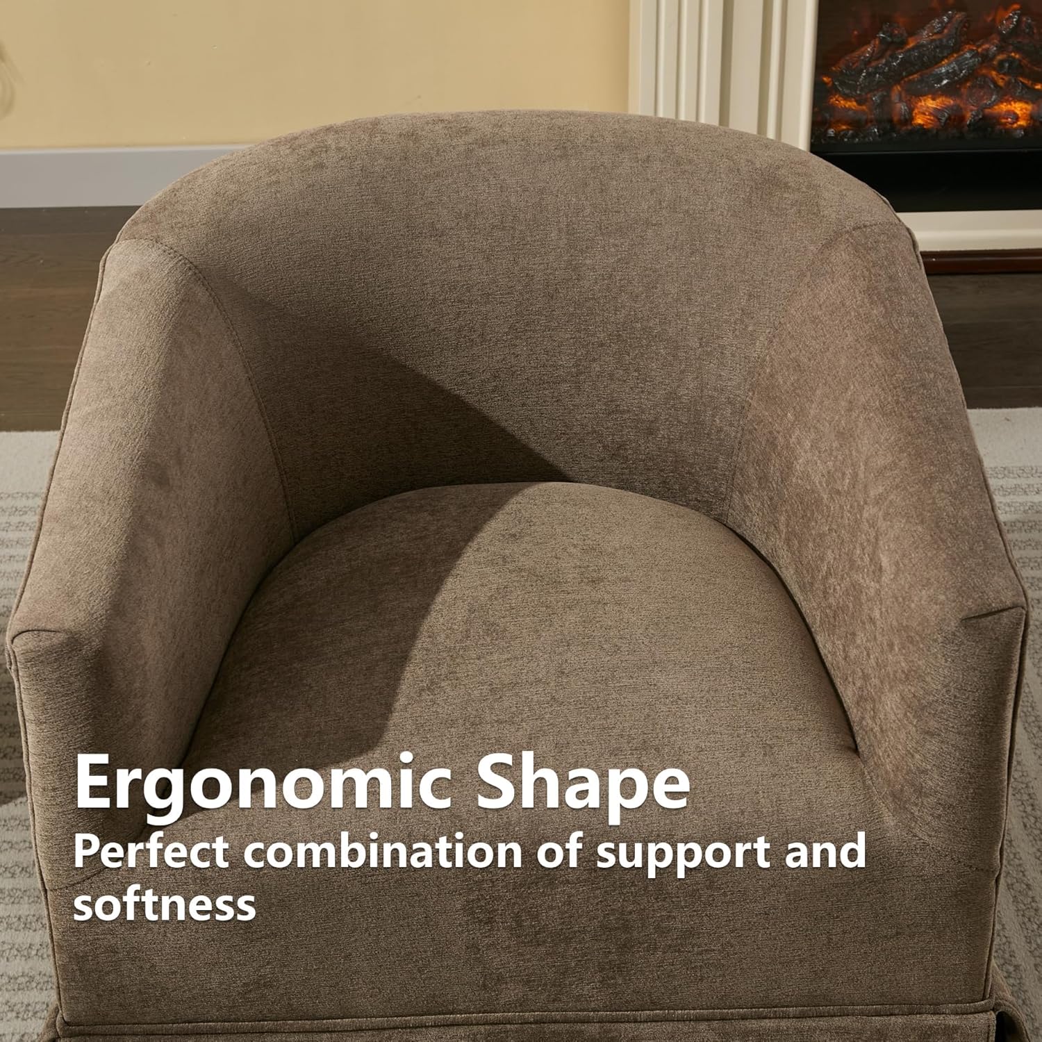 Swivel Accent Chair for Living Room, 360° Upholstered Barrel Swivel Chair with Skirted Base, Modern Linen Armchair for Bedroom, Reading Nook, Small Space Chair, Brown