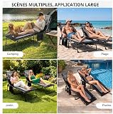 LIFERUN Folding Sun Lounger for Garden, Oversize 200 x 68 cm Garden Recliner Chairs with 5-Position Adjustable Backrest & Pillow, Portable Camping Bed for Beach, Patio, Pool, Office, Sunbathing - 6