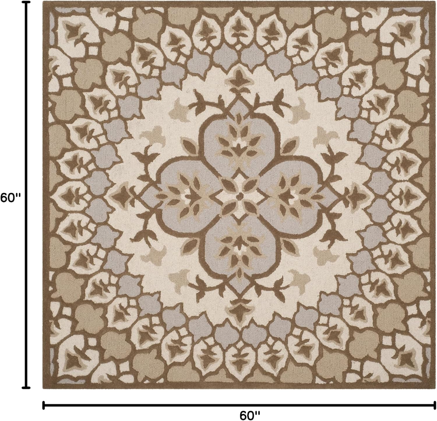 SAFAVIEH Bellagio Collection Area Rug - 5' Square, Ivory & Dark Beige, Handmade Medallion Wool, Ideal for High Traffic Areas in Living Room, Bedroom (BLG610B)
