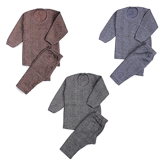 JGS Unisex Kids Winter Wear Fleece Thermal Innerwear Top & Full Pant Woolen Warmer Combo Set for Girls Boys - Pack of 3