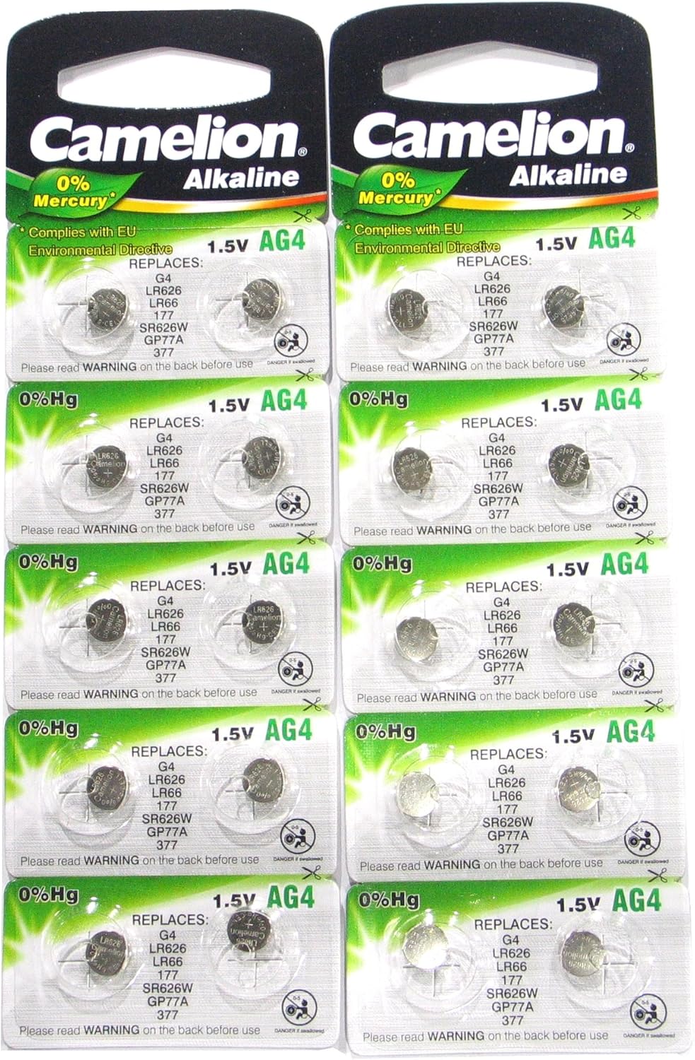 20 CAMELION AG4 / LR66 / 177 / 377 Button Cell Battery Long