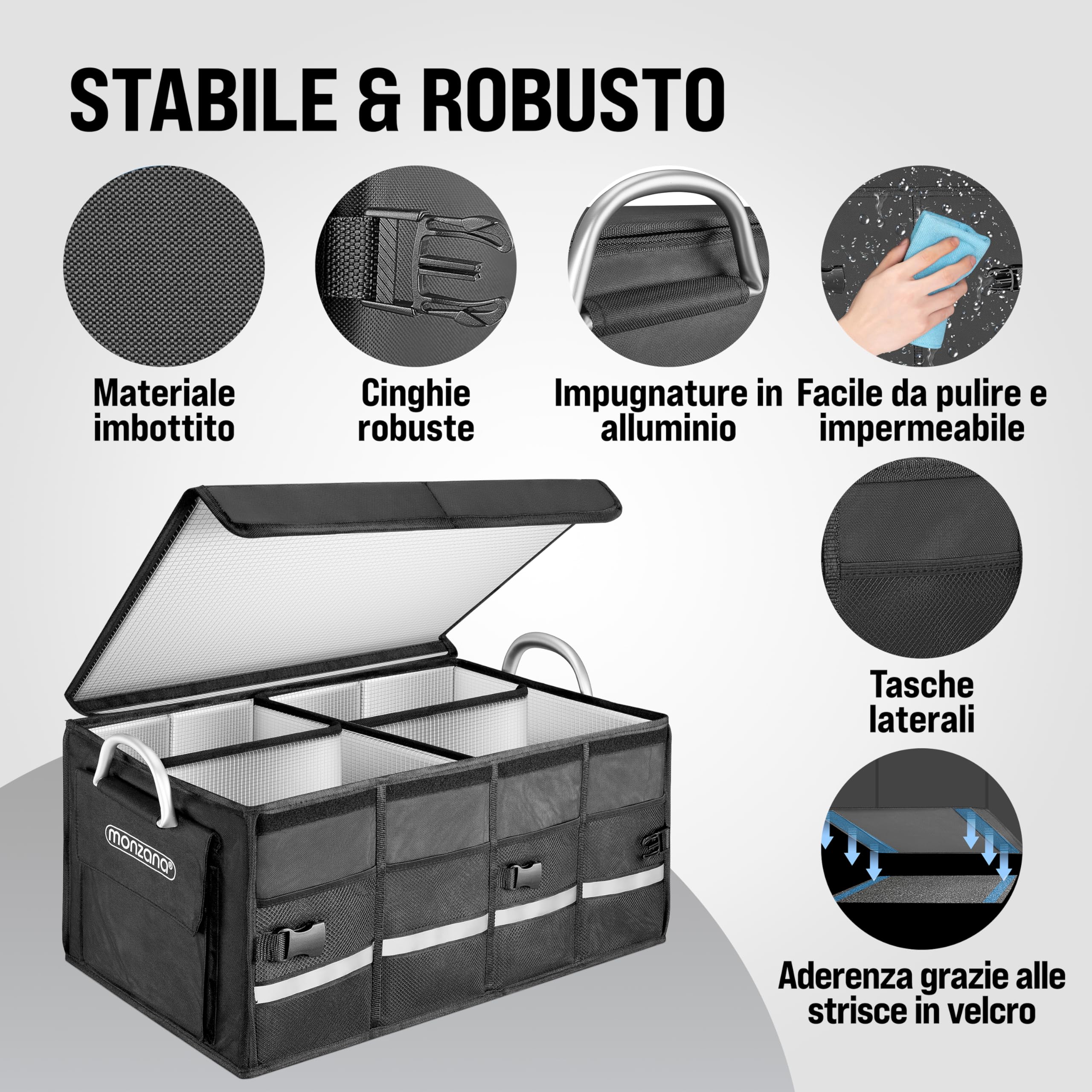 Monzana Organizer Bagagliaio Auto 68L Pellicola Termica Portaoggetti Impermeabile Box Pieghevole