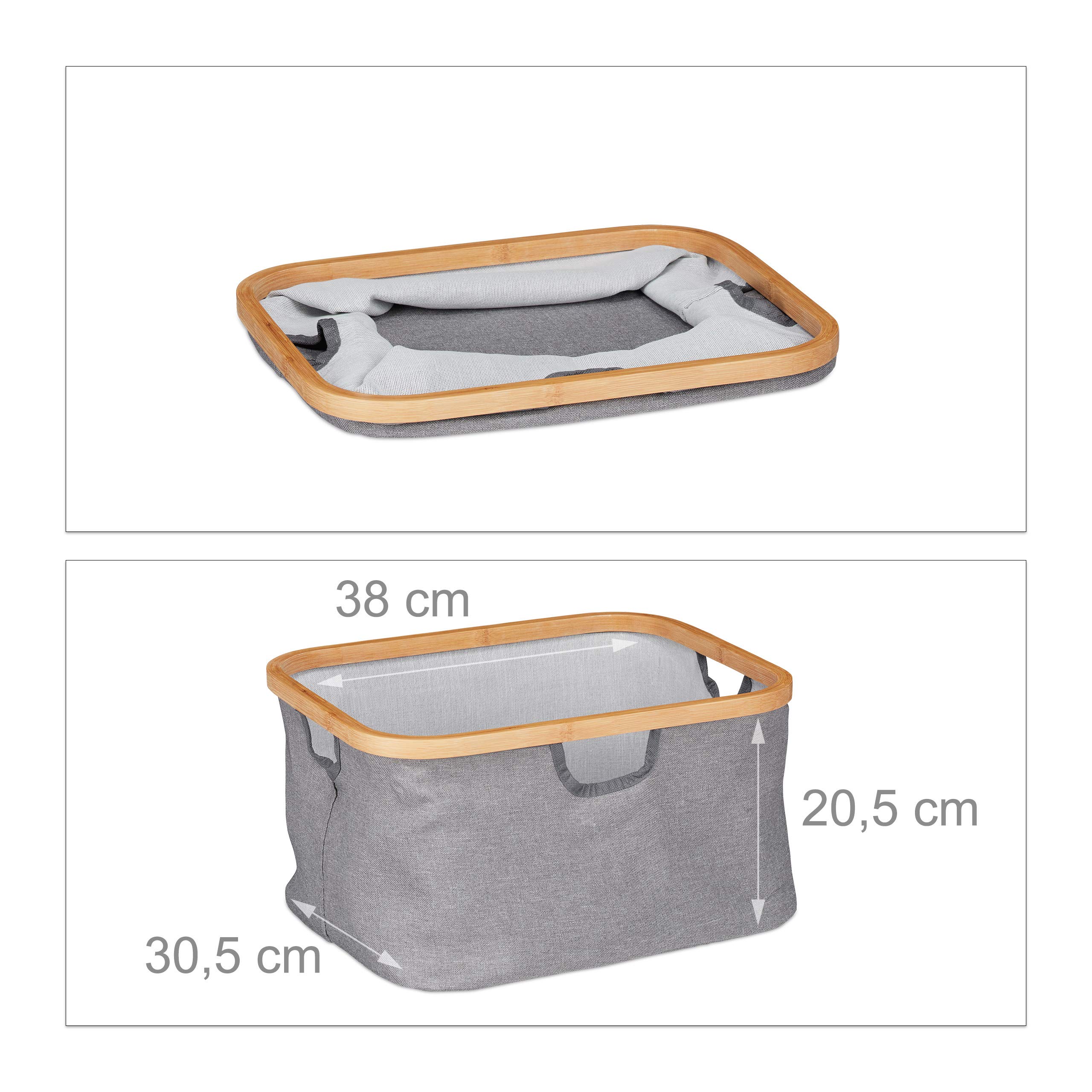 Relaxdays Scaffale in bambù, 3 Scomparti con Ceste Portabiancheria, Bagno & Camera, 96 x 44 x 34,5 cm, Naturale Grigio