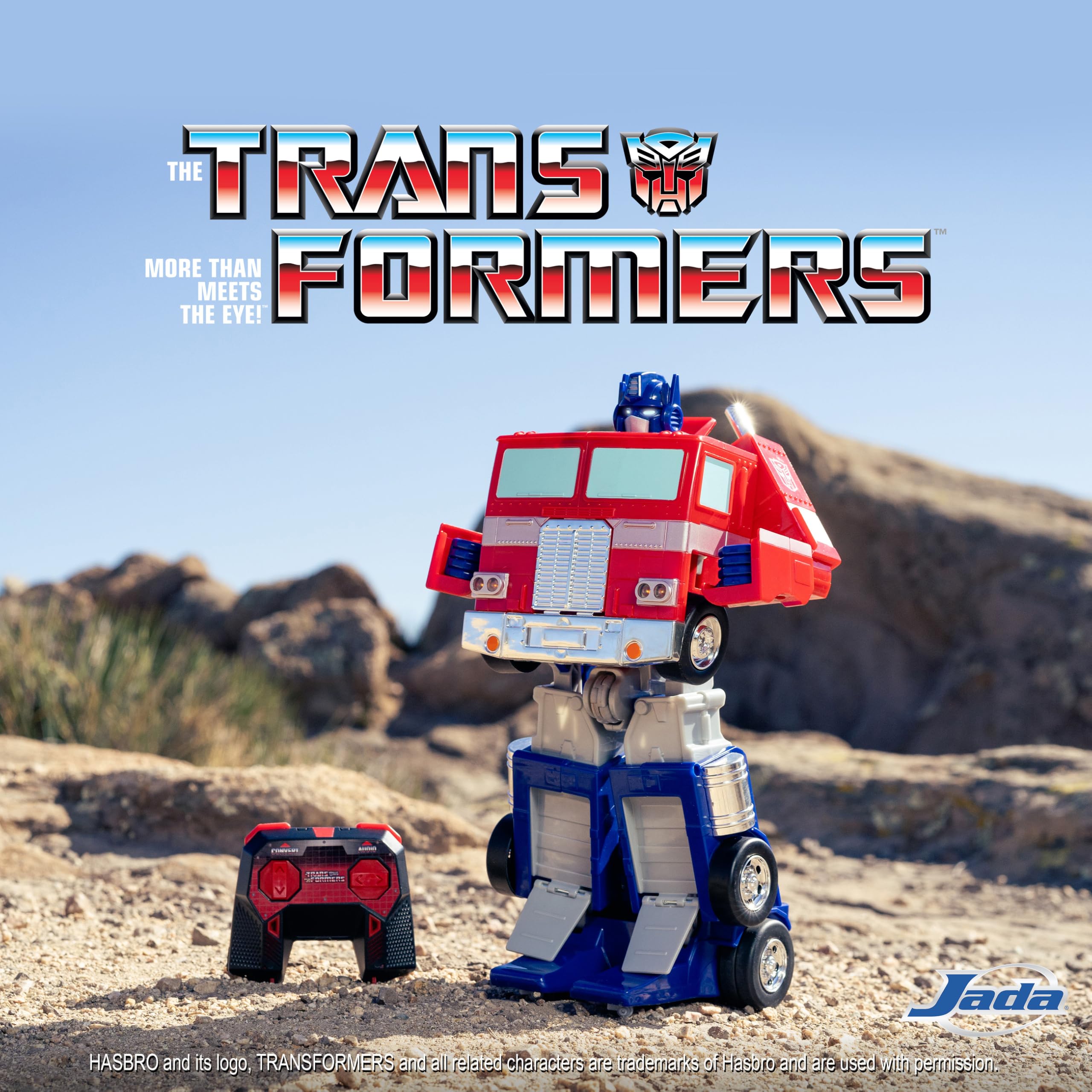 Jada, Radio Control Transformers Optimus Prime Convertible 34 cm, Camion radiocommandé 2 canaux 2,4 GHz, lumière et Son, se déplace dans Toutes Les Directions, se transforme en Robot, +8 Ans