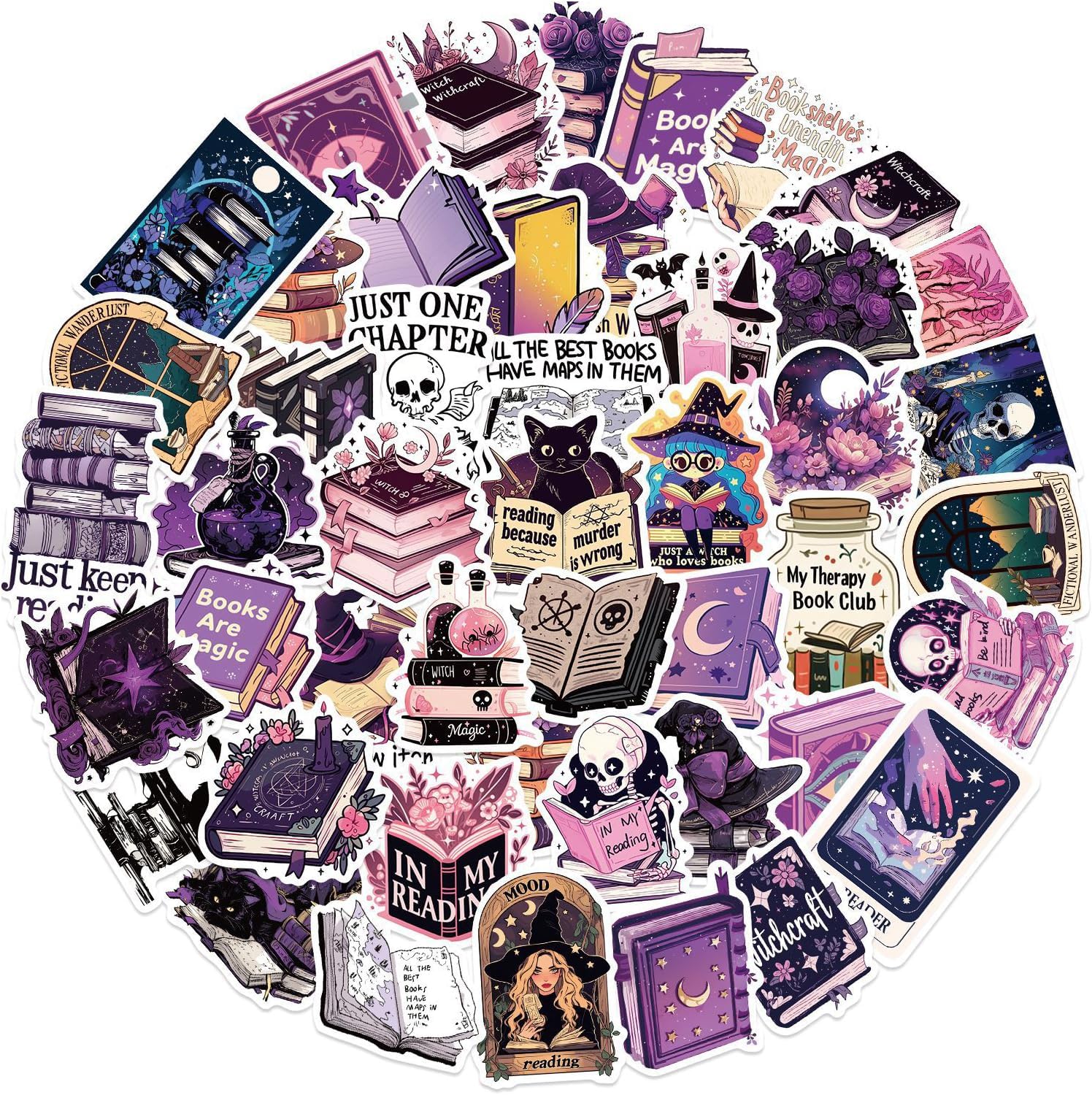 50 Pcs Romance Book Stickers for Kindle, Bookish Stickers, Waterproof Vinyl Kindle Sticker, for Books, Water Bottles, Laptops, Book Lover Sticker Accessories Gifts for Kids Teens Adults(Purple)