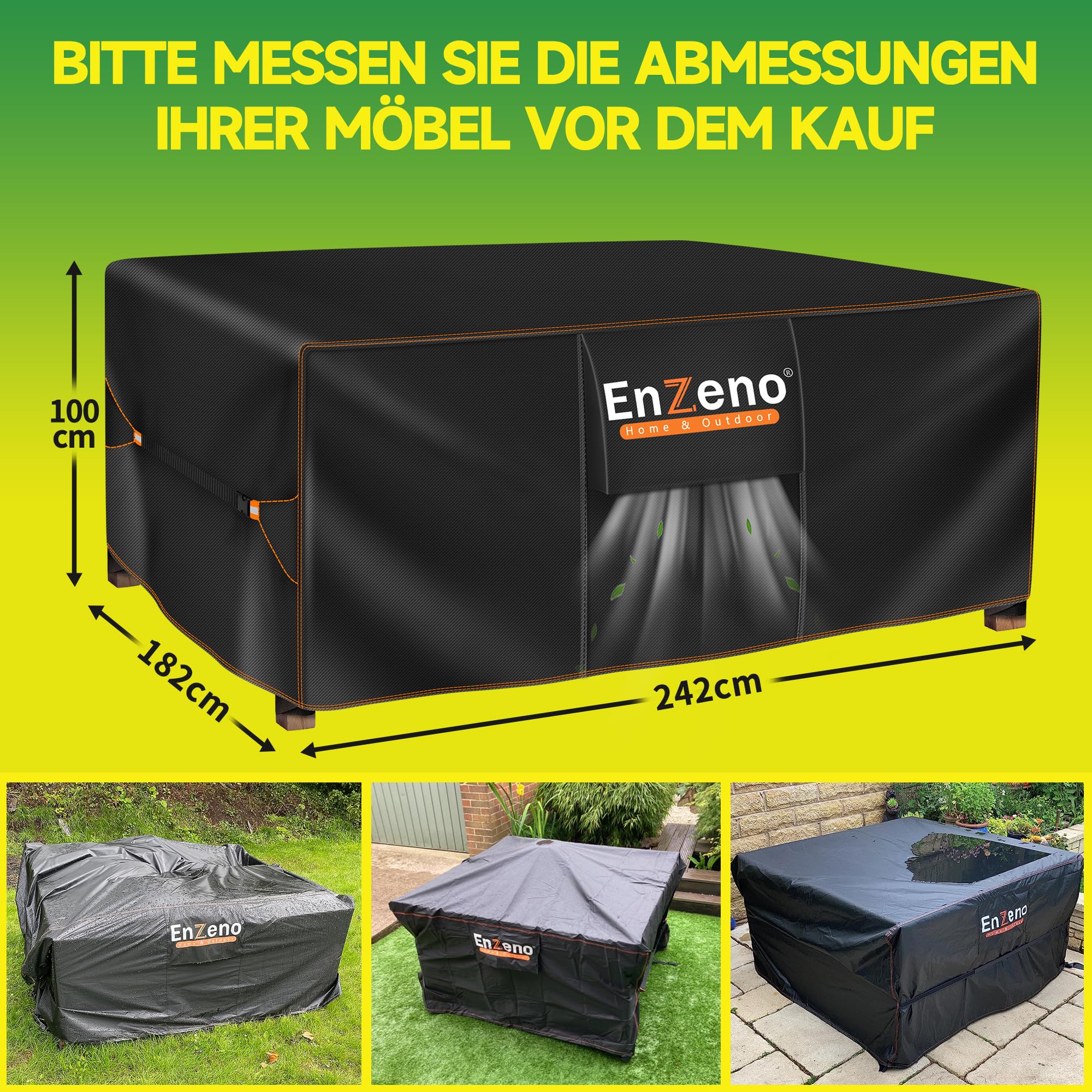 Enzeno Abdeckung für Gartenmöbel,242x182x100cm,Wasserdicht Loungemöbel Abdeckung 420D Oxford Gewebe Abdeckhauben für Möbelsets,Winterfest Tisch Abdeckplane Schutzhülle für Sitzgruppe Gartentisch