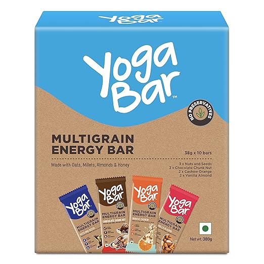 Yogabar Multigrain Energy Bars 338Gm Pack (38G x10) - Healthy Diet with Fruits, Nuts, Oats and Millets, Gluten Free, Crunchy Granola Bars, Packed with Chia and Sunflower Seeds (10 Bars)