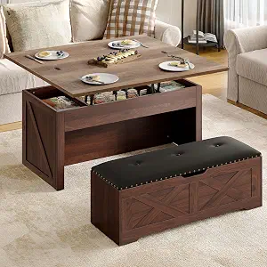 YITAHOME Lift Top Coffee Table Set with Storage Ottoman & Wheels, 4-in-1 Convertible Dining Center Tables, Walnut