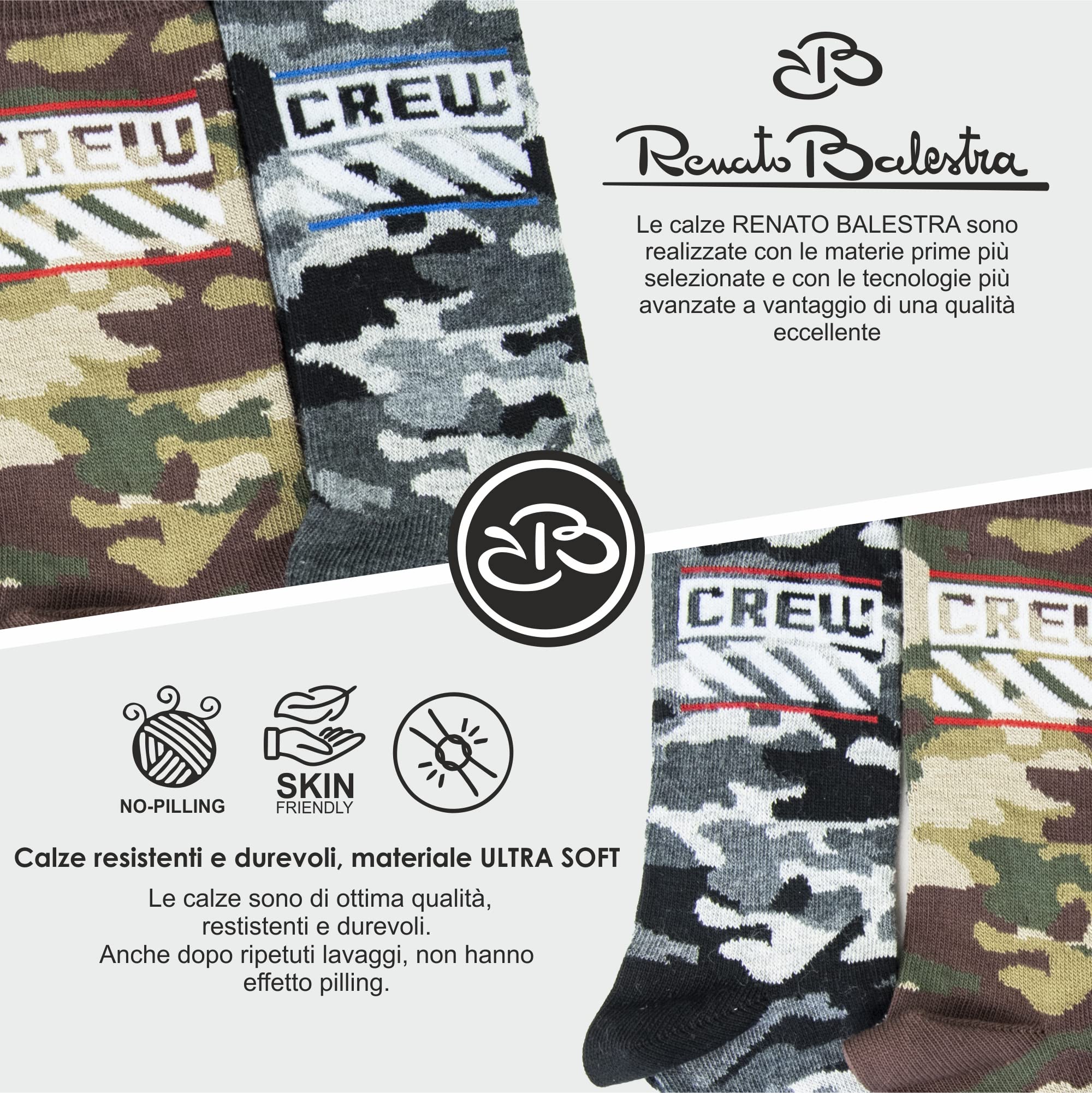 Renato Balestra 6 Paia - Calzini invernali bambino con punte e talloni rinforzati - Varie fantasie - Made in Italy - No pilling - Non lasciano segni