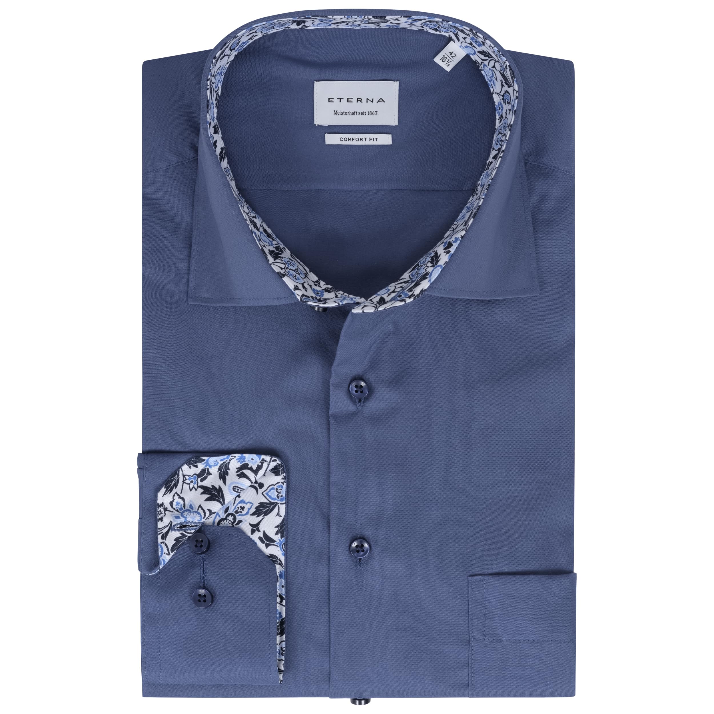 ETERNA Herren Langarm Hemd Comfort FIT | Dynamic Cotton™ | Blau | 100% Baumwolle | Kentkragen mit Ausputz Gr. 49