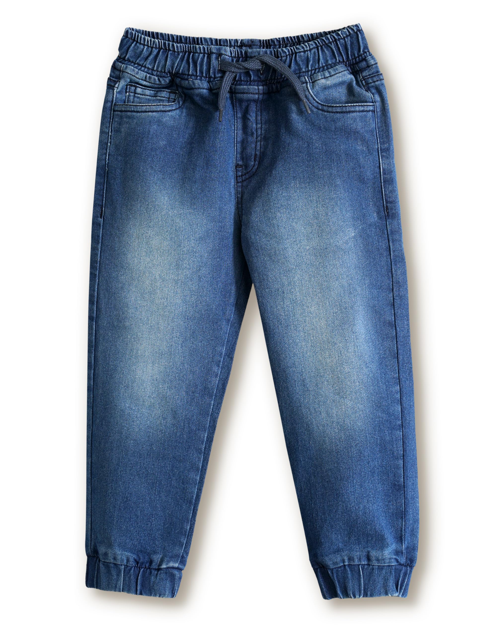 Amazon Brand - Symbol Boys Cotton Rich Stretchable Slim Fit Jogger Jeans | Elasticated Waistband and Cuff | Casual Denim | Age 2-14 Years