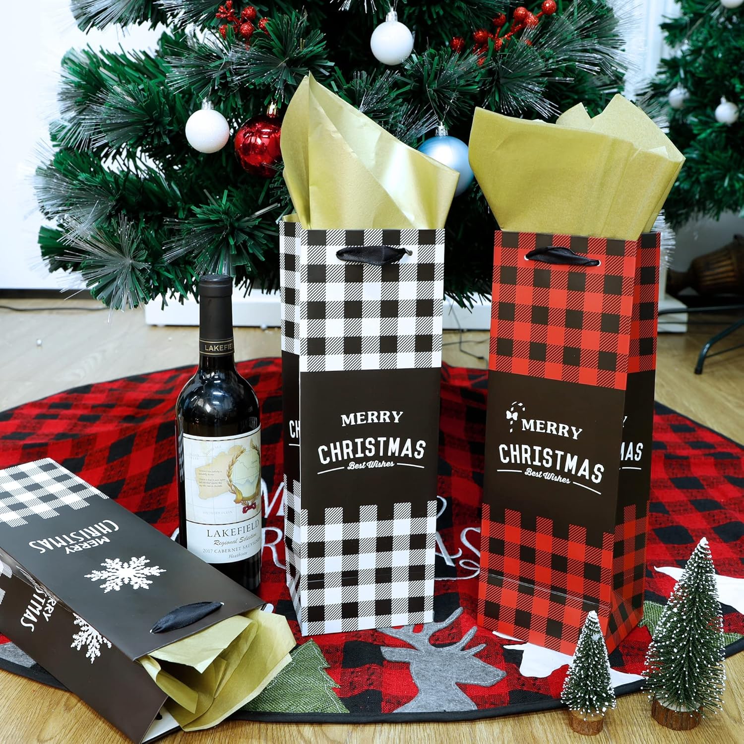 Lulu Home Bottle Gift Bags with Tissue Paper, Heavy Duty Xmas Bottle Cover with Tags for Holiday Decoration, 12 Pack - Image 4