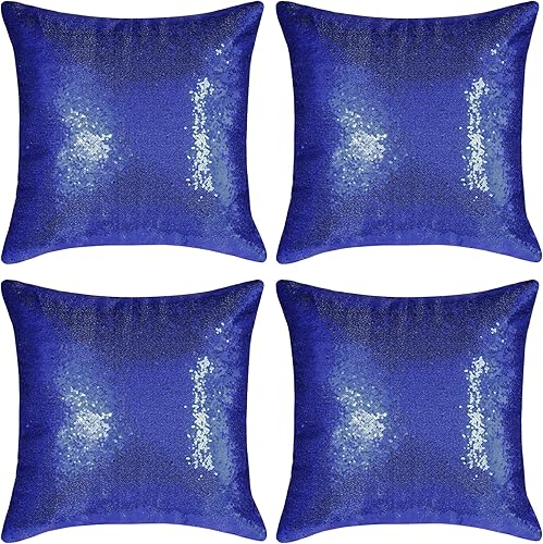 Fundas de almohada de lentejuelas azules cuadradas con purpurina, fundas de almohada decorativas brillantes para cama, sofá, dormitorio, sala de