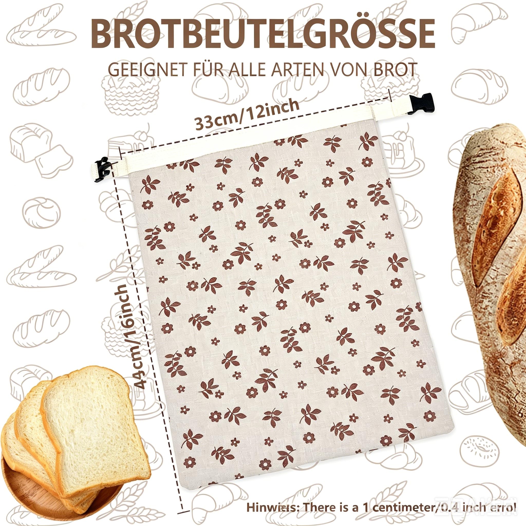 Ekohem Bio-Bienenwachs-Brotbeutel – Baumwolle Wiederverwendbarer Baumwoll - Leinen - Brotaufbewahrungsbeutel mit natürlichem Bienenwachs