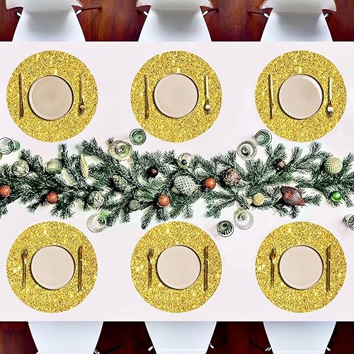 Miniatura 5 de Juego de 4 manteles individuales dorados con purpurina dorada para cocina, lentejuelas con purpurina, manteles individuales para niños, manteles