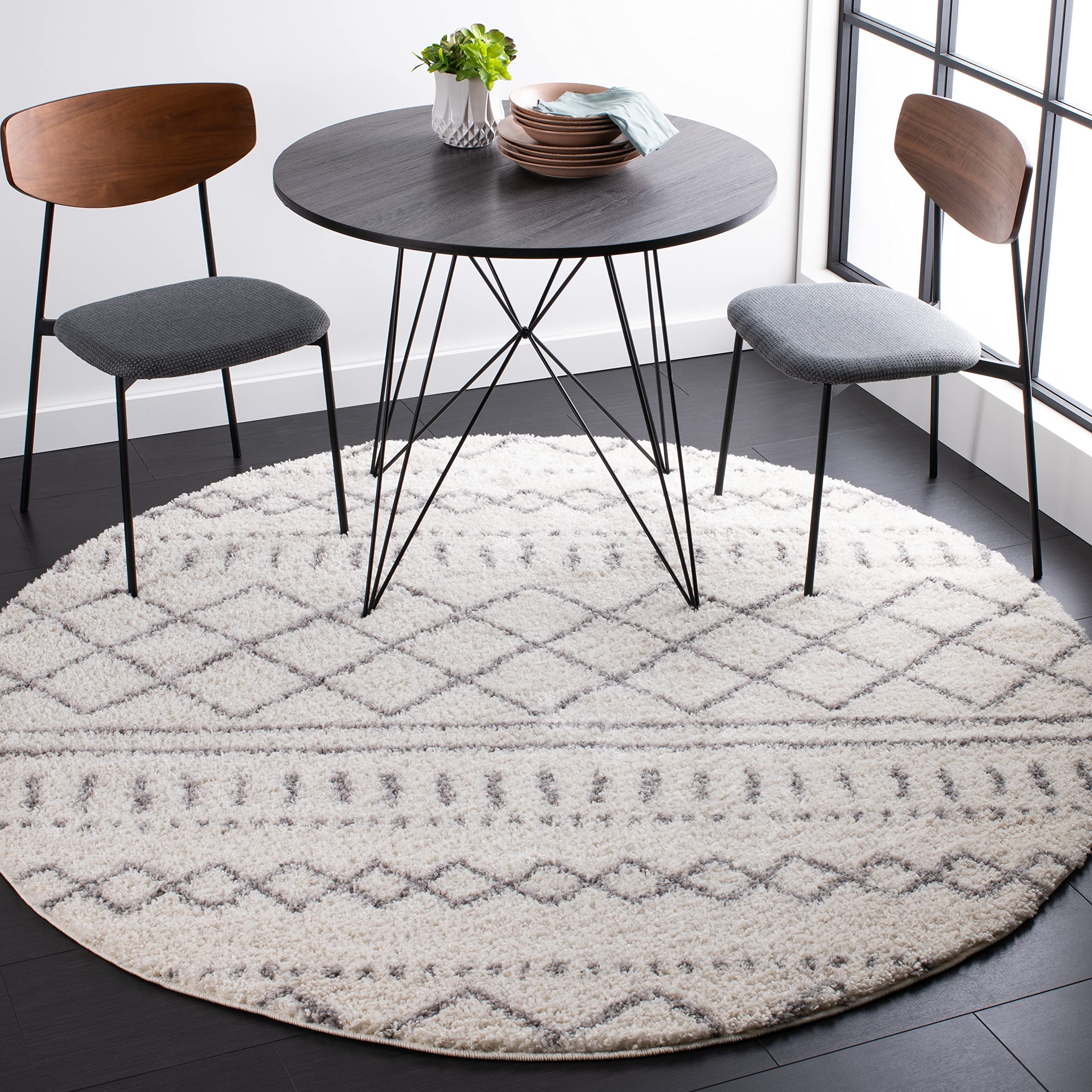 SAFAVIEH Arizona Shag Round Rug 8', Soft Plush Boho Ivory &amp; Grey ASG741F