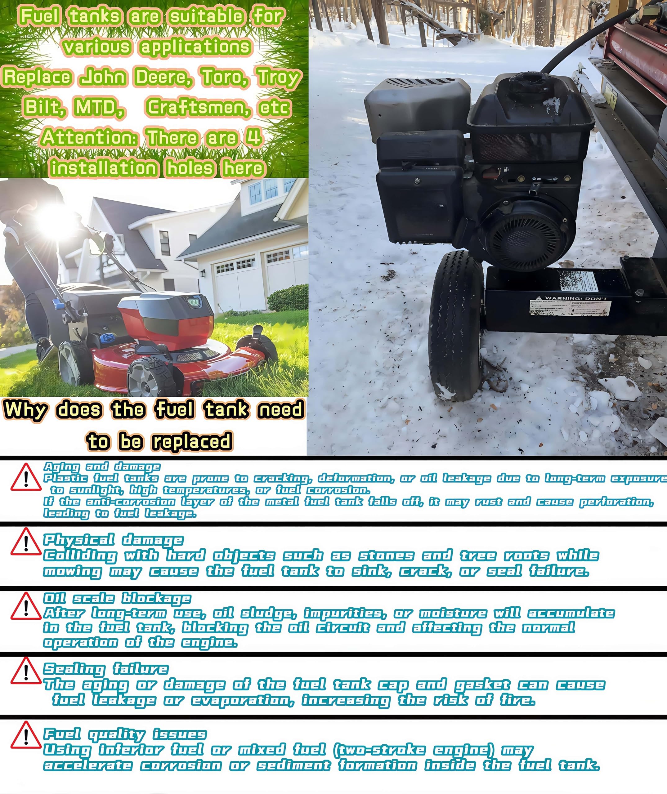 Depósito de combustible para Briggs-Stratton 799863 695736 697779 694260 698110 se adapta a la mayoría de cortacéspedes y quitanieves 121000 122000 y tanque de gas