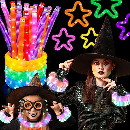 Paquete de 15 tubos con luz LED, palitos brillantes, collar brillante y brancelets, decoraciones de fiesta, juguetes de tracción y estiramiento para