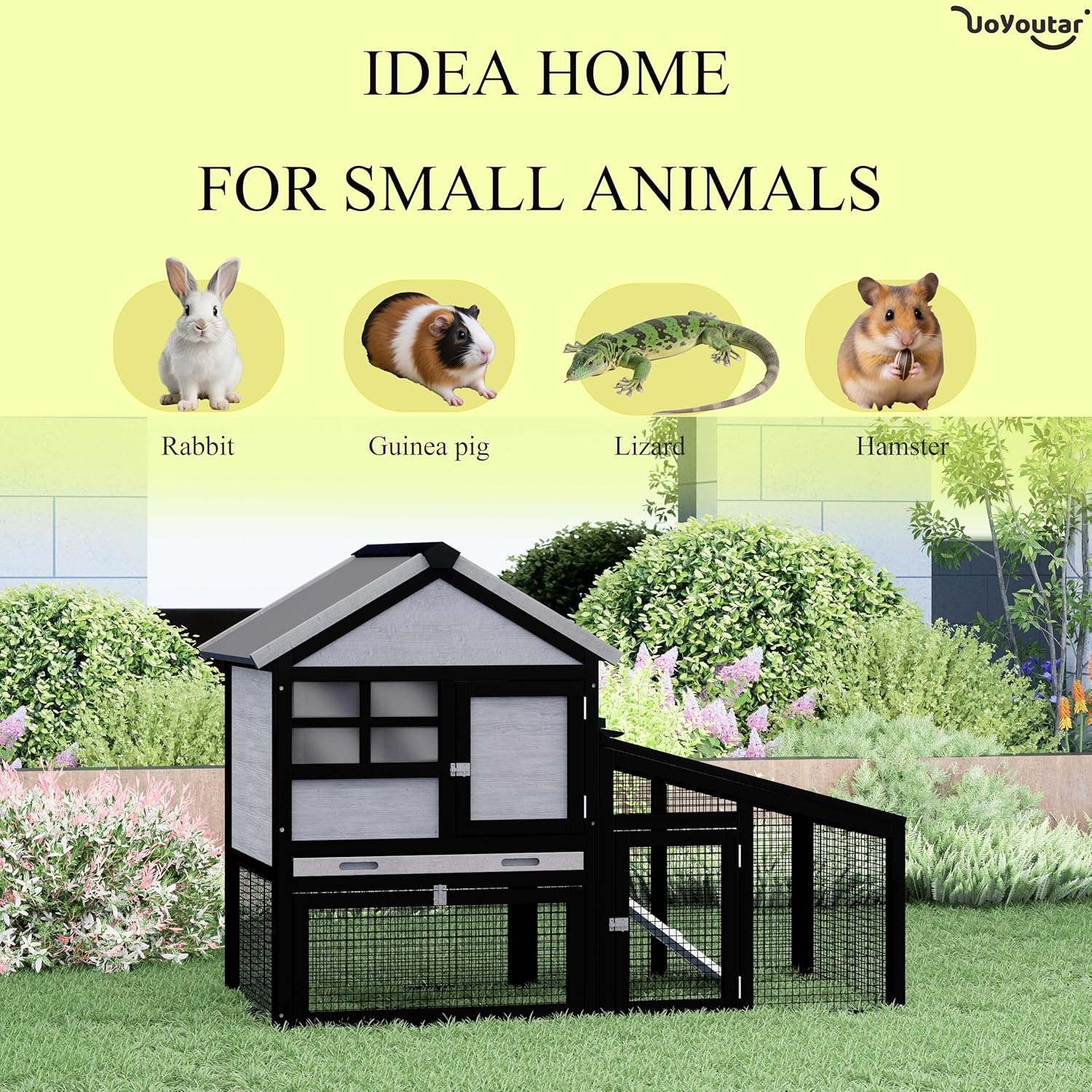 Chicken coop and activity area, dual-level rabbit cage for indoor/outdoor use, accommodates 2-3 chickens. Includes ramp and leak-proof deep-draw tray. Suitable for chicks and rabbits (black)