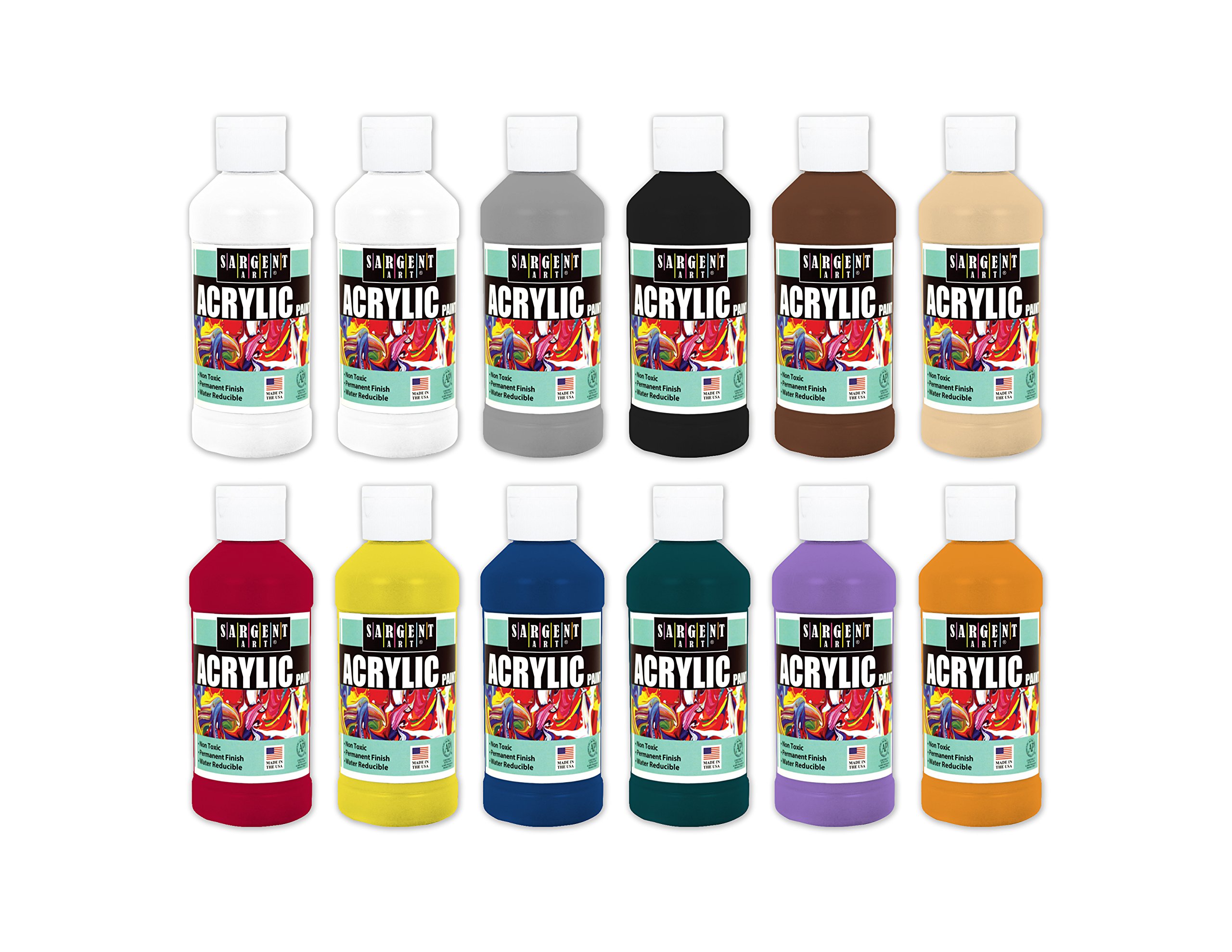 Sargent Art Introductory Artist Hues 12 Count Assorted Acrylic Paint, 8 oz, Piece
