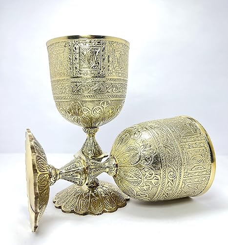 Miniatura 4 de Morcomart Cáliz de latón brillante para bebidas de 10 onzas, vaso litúrgico ritual, copa de latón real, cáliz de boda de vino dorado, regalo para