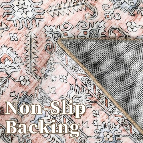 Miniatura 5 de COZYLOOM Alfombra lavable de 8 x 10 pies, estilo vintage, bohemio, para interiores, suave, plegable, delgada, alfombra oriental con parte trasera