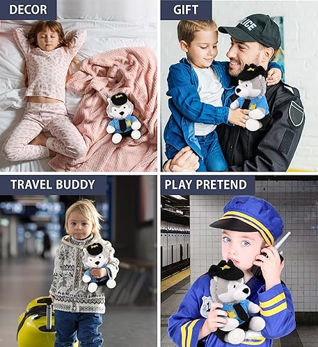 Miniatura 4 de DolliBu Peluche de oficial de policía de lobo, disfraz de policía de lobo súper suave con lindo uniforme de policía y traje de gorra, regalo de