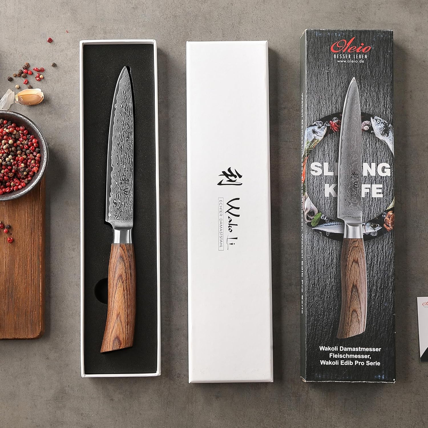 Wakoli EDIB Pro Damascus Carving Knife – Japanese Style Meat Slicer | 6.7-Inch Blade Made of 67-Layer Damascus Steel with VG10 Core | Ergonomic Pakkawood Handle | Professional Carving Tool