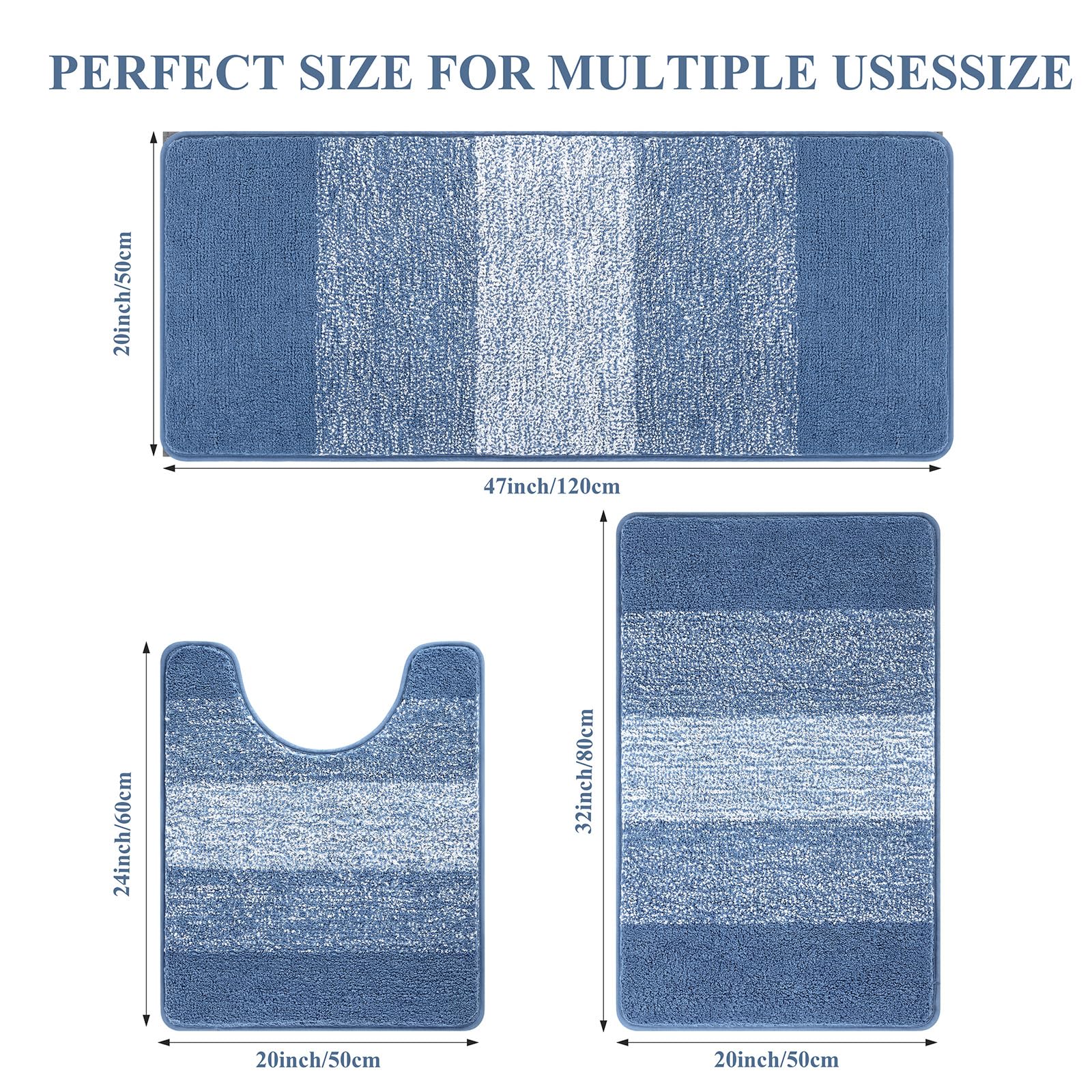 Enyhom Juego de 3 Alfombra de Baño de Microfibra, Alfombrilla Baño Super Absorbente, Ultra Suave Alfombra Baño Lavable a Máquina, Alfombrilla Ducha Antideslizante y Tapete Casa de Banho Forma de U