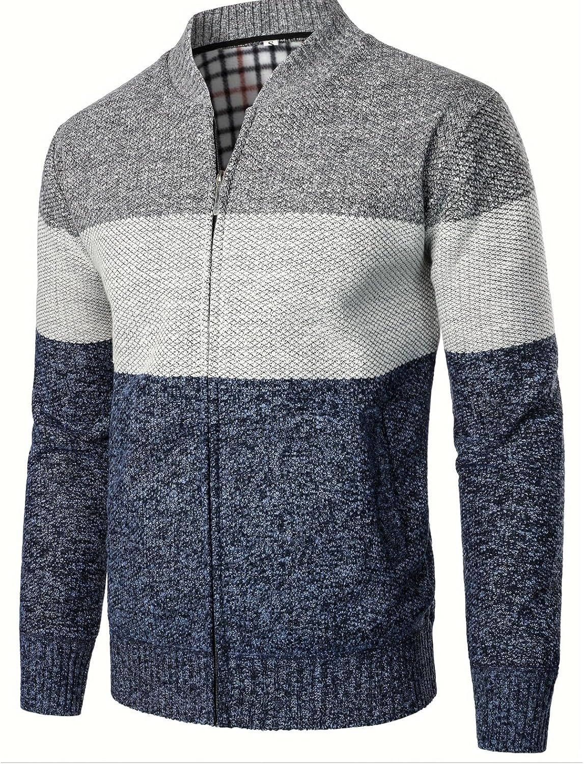 Men's Sweater Jacket Full Zipper Slim Thickened Knitted Cardigan Sweater with Pockets