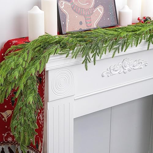 Vista 28 de Watayo 2 guirnaldas de pino Norfolk de tacto realista, guirnalda de Navidad artificial realista de 4.9 pies para manto, guirnaldas de cedro de pino