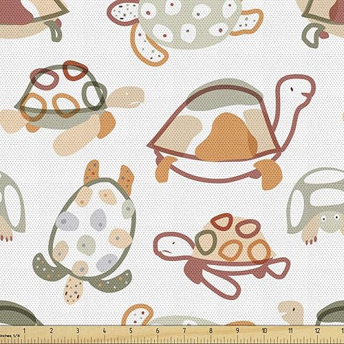 Miniatura 437 de Lunarable - Tela para amantes de perros de The Yard, patrón divertido de animales de dibujos animados en posiciones caprichosas estirando y Beige y