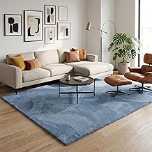 Pergamon Faux Fibre Living Room Rug Luxury Super Soft Fur Rug Pearl Blue