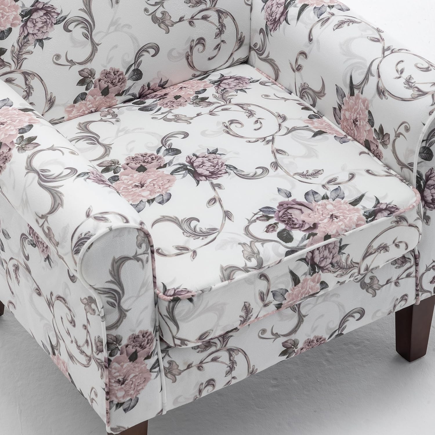 Classic Accent Armchair with Birch Wood Frame and Comfortable Rolled Armrests, Arm Chairs for Living Room, Bedroom and Office Decor, 03 Printed Fabric