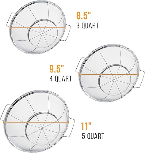Miniatura 2 de U.S. Kitchen Supply Juego de 3 cestas de malla de colador de acero inoxidable, tamaños de 11 pulgadas, 9.5 pulgadas y 8.5 pulgadas, colador con asas
