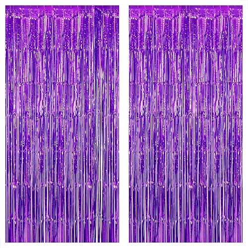 KatchOn - Cortina de flecos de papel de aluminio de color morado, paquete de 2 unidades de 8 x 6.4 pies, extra grande, decoración de fiesta morada,